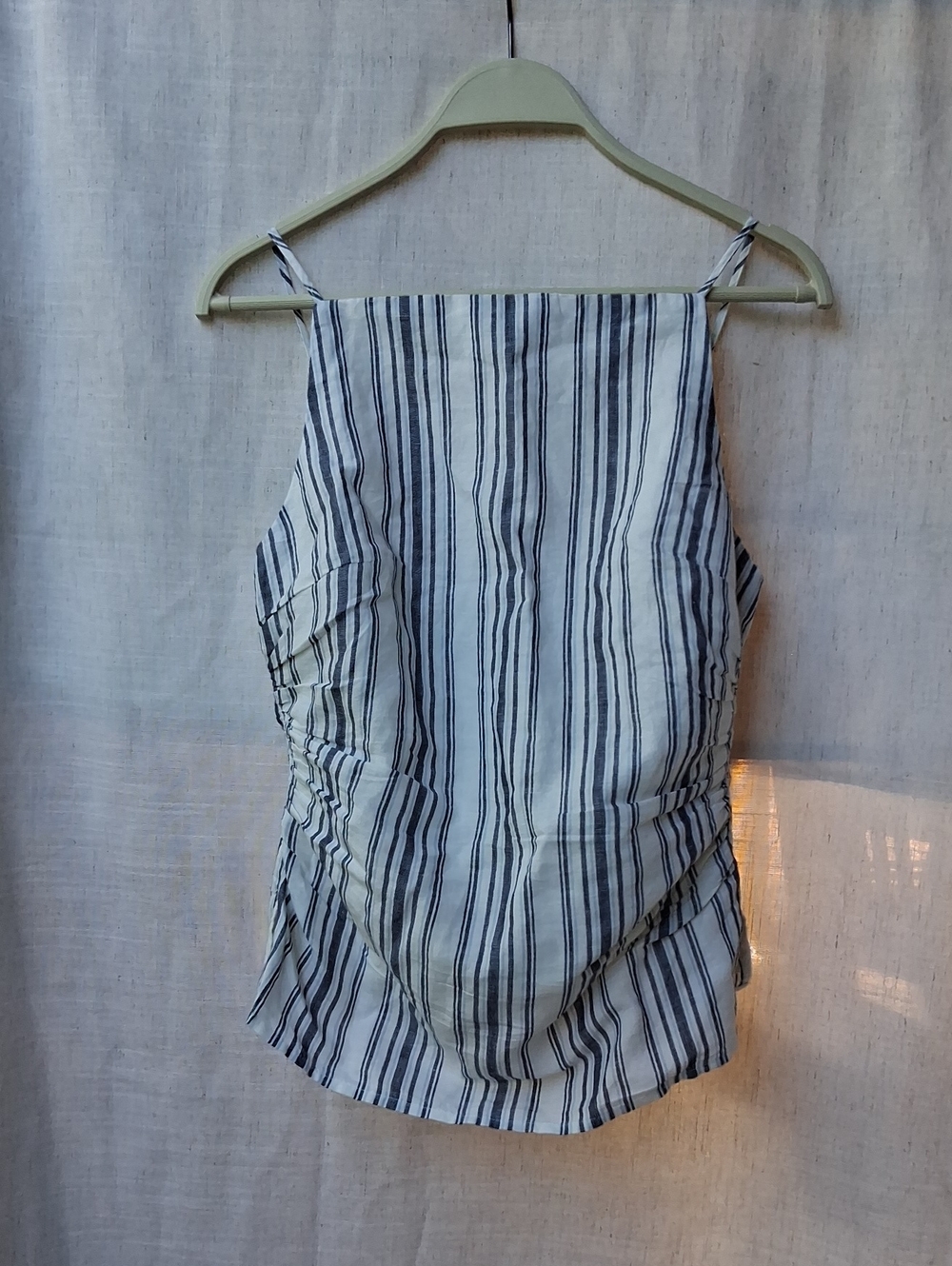 Madewell Ruched Squareneck Tank Linen Cotton Blue 2 Smocked